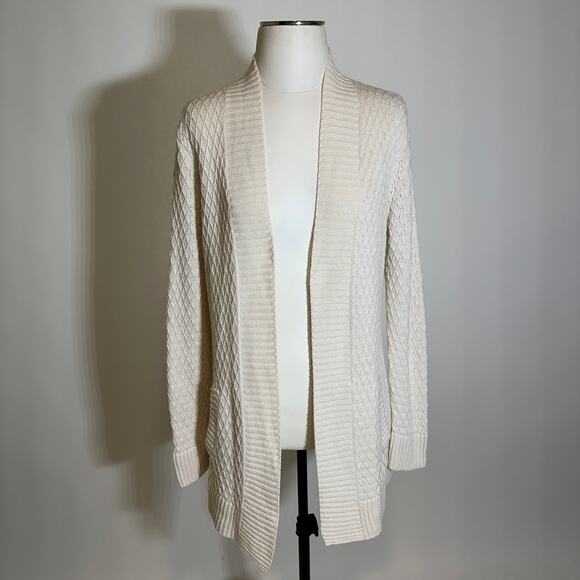 Talbots Cream Lambswool Blend Open Front Cardigan Sweater Womens Petite Size MP - Picture 1 of 12